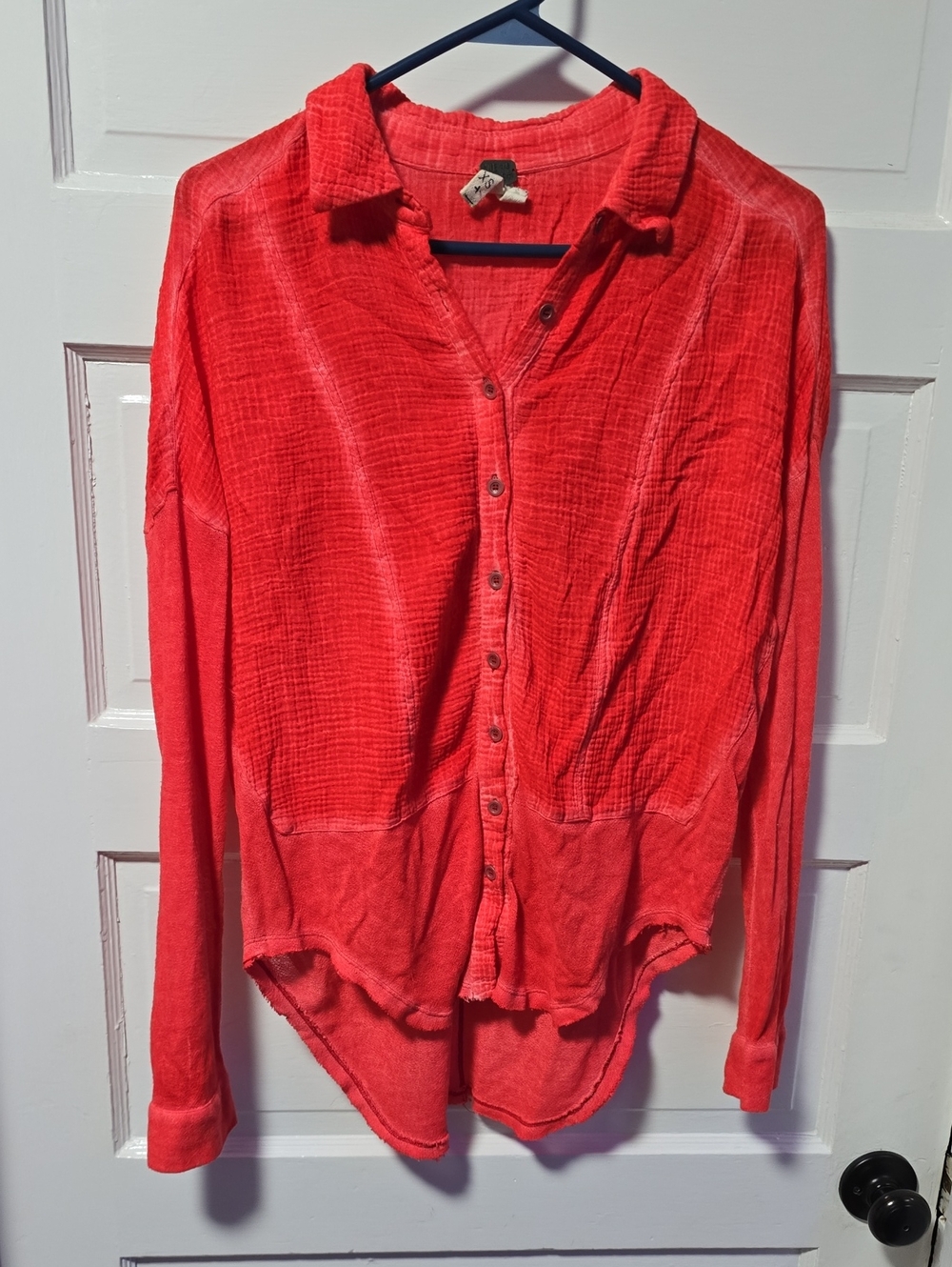 We The Free Women's Red Button-Front Lightweight Sweater Shirt